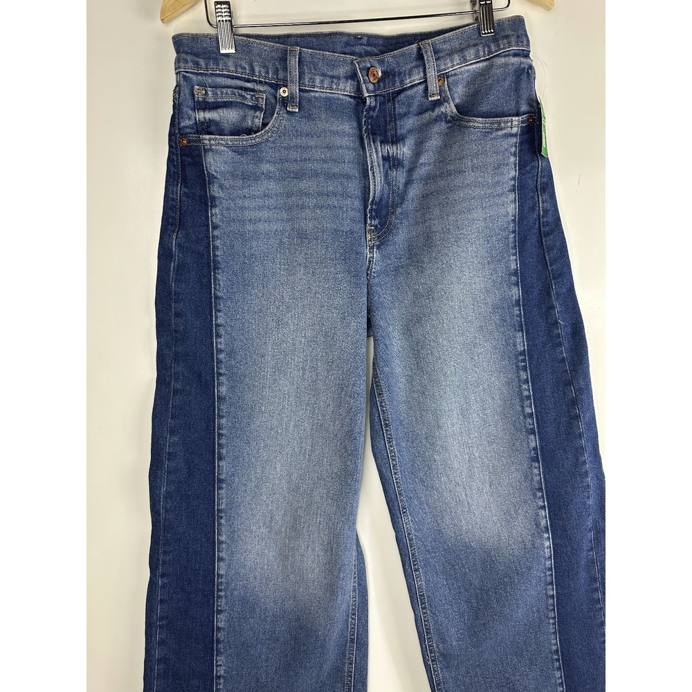 NWT GAP High Rise Stride Wide Leg Jeans 30 10R Colorblock Blue Denim Raw Hem - Picture 4 of 11